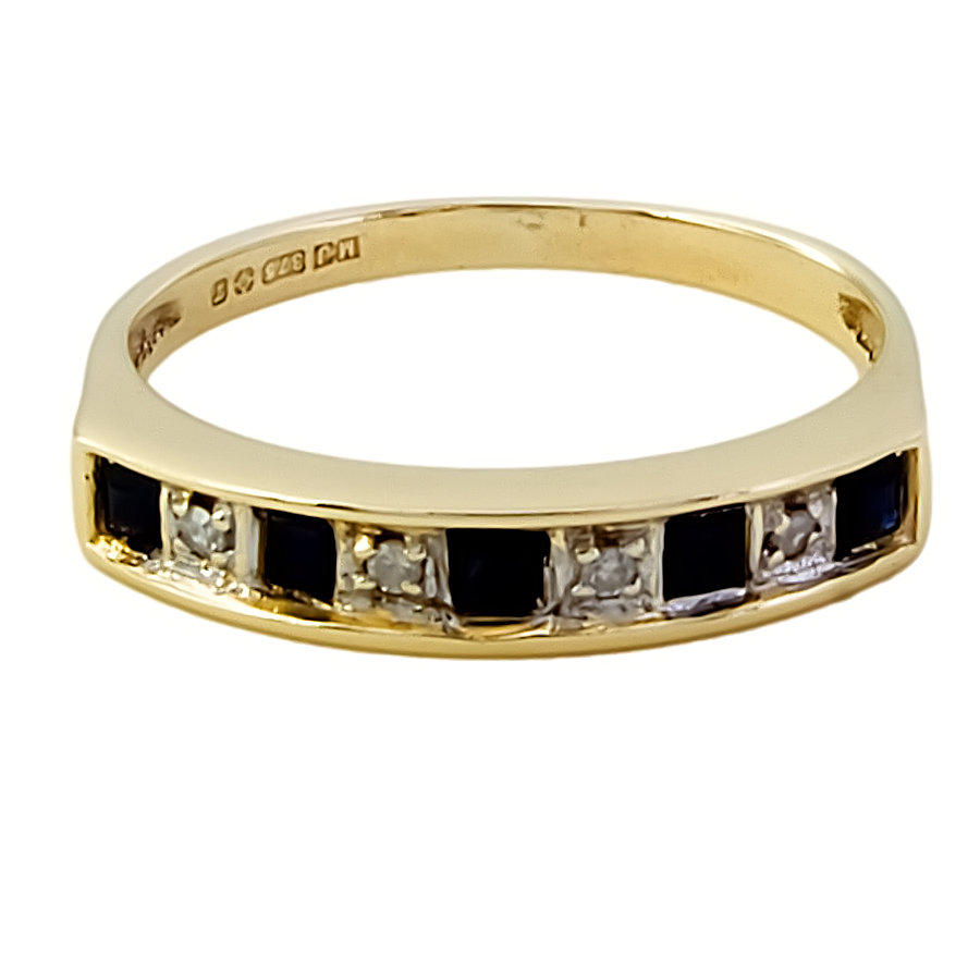 9ct gold Sapphire/Diamond half eternity Ring size L